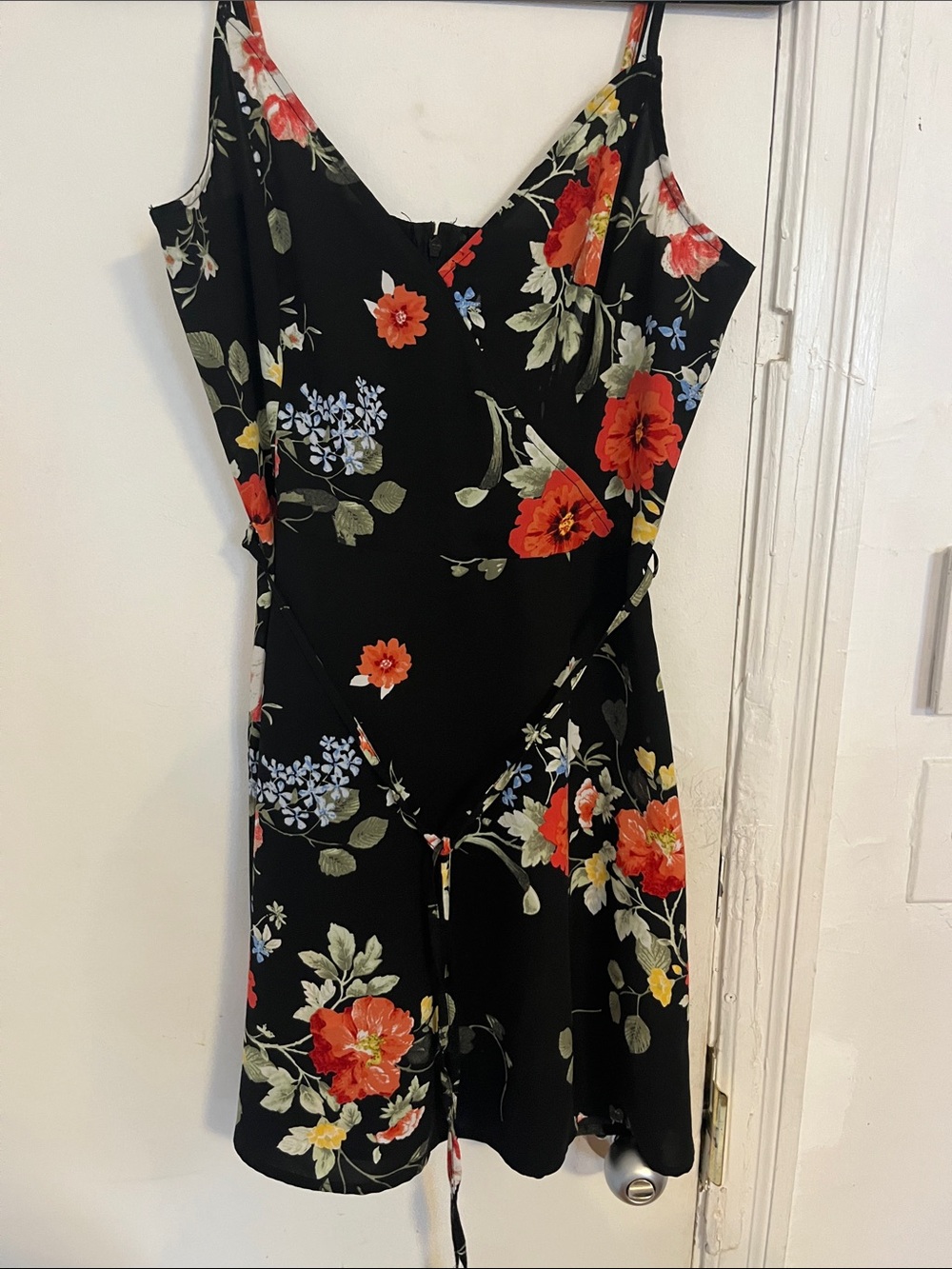 Dynamite Black Mini Dress with Red & Blue Floral Print Size M